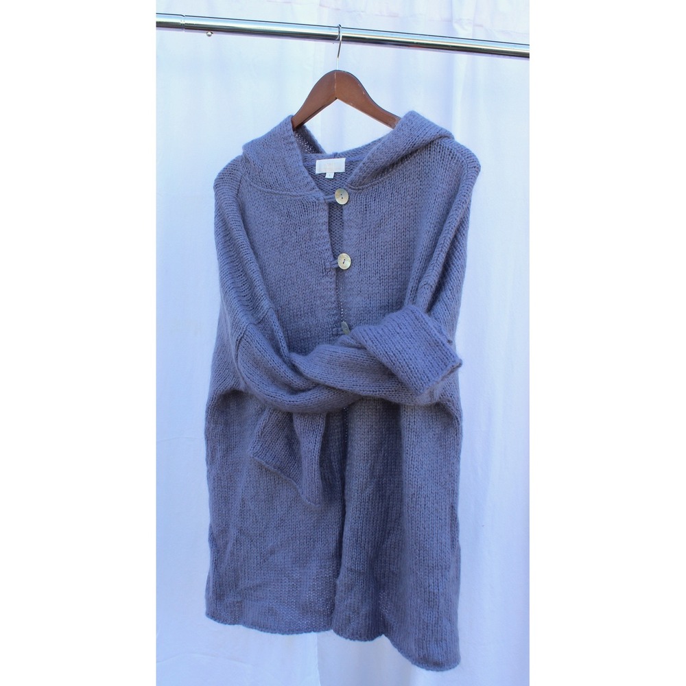 Fairycore Lagenlook Soft Surroundings Mohair Lambswool Hooded Cardigan Sweater L